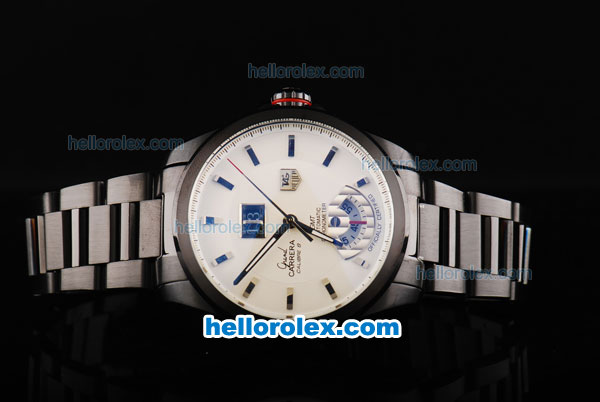 Tag Heuer Carrera Calibre 8 Automatic Movement 7750 Coating with White Dial and Silver Stick Markers-PVD Strap - Click Image to Close